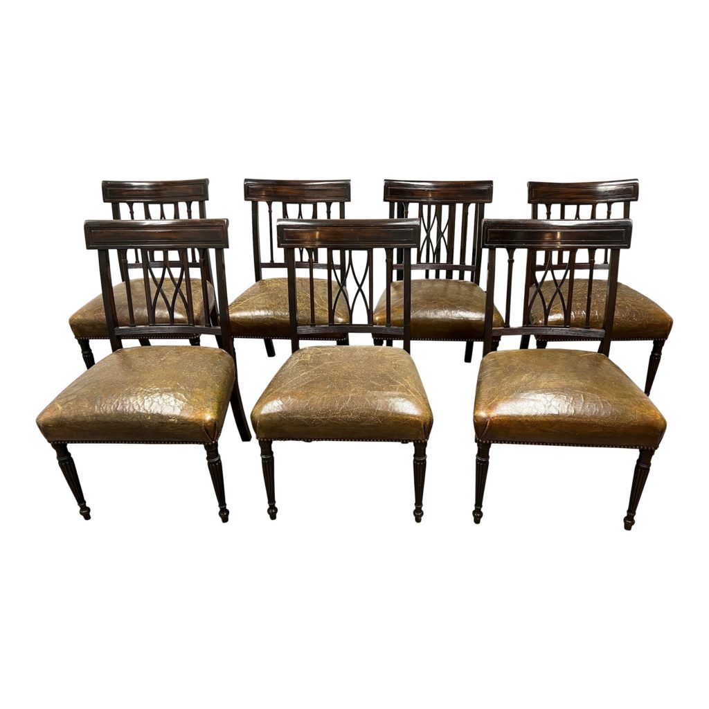 C. Mariani Antiques Wood + Leather Nailhead Dining Chairs, Set of Seven Design Plus Gallery