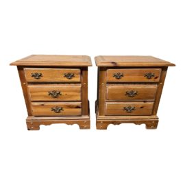 Pair of Pine Wood Nightstands by Stanley Furniture