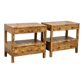 Made Goods Lindsey Double Nightstand Olive Ash Veneer, a Pair. Original Price: $4,600
