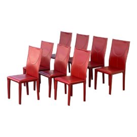 Roche Bobois Forum Leather Dining Chairs, a Set of 8. Original Price: $9,000