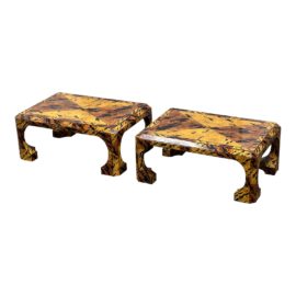 Maitland-Smith Tiger Like Low Profile Side Tables, Pair