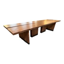 Thomas Sellars Custom Two Piece Live Edge Claro Walnut Adjustable Dining Table + Console. Original Price: $51,737