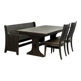 Living Spaces Valencia Dining Room Table, Pew + Pair of Chairs Set. Original Price: $1,850