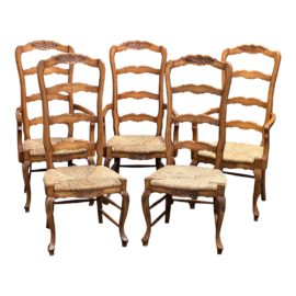 Vintage High Ladderback Rush Dining Chairs, Set of 5