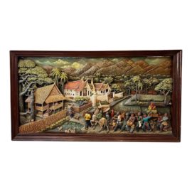 Vintage Monumental Balinese Carved Teak Panel