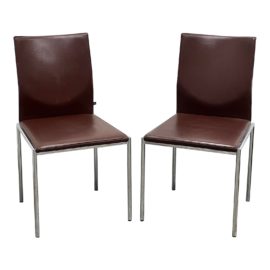 Karl Friedrich Förster Brown Leather Glooh Side Chairs, a Pair. Original Price: $2,440