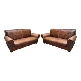 Custom Design Italian Leather Crocodile Embossed Sofas, a Pair