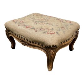 Antique Floral Needlepoint Footstool