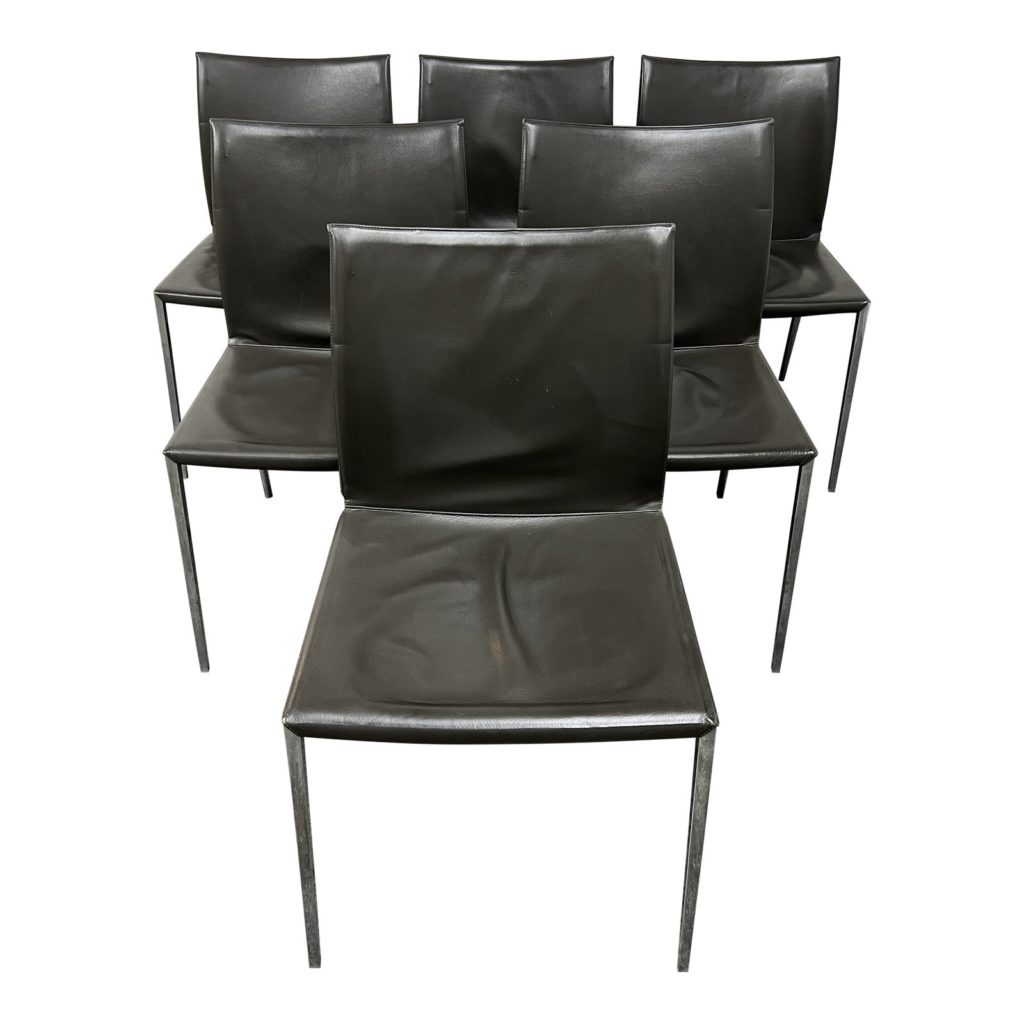 Zanotta Modern Lia Leather Dining Room Chairs, Set of Six. Original ...