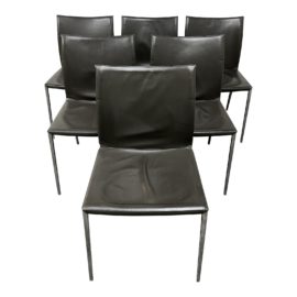 Zanotta Modern Lia Leather Dining Room Chairs, Set of Six. Original Price: $5,820