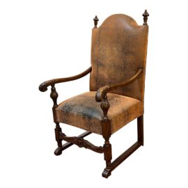Antique French Distressed Leather Arm Chair