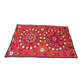 Vintage Uzbekistan Double Medallion Yellow on Orange Cotton+Cotton Suzani