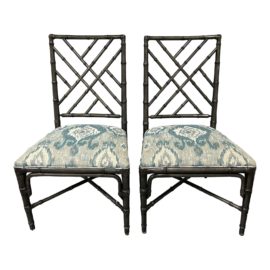 Ethan Allen Metal Bamboo Design Ikat Dining Chairs