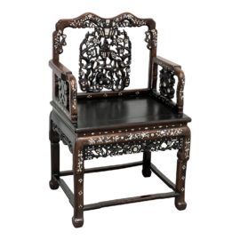 Antique Chinese Wedding Arm Chair + Mother of Pearl Inlays