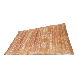 Moroccan Cactus Silk Hand Knotted Tan + Blue Area Rug - 4′9″ × 8′3″