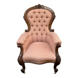 Antique Victorian Balloon Back Parlor Carved Walnut Arm Chair
