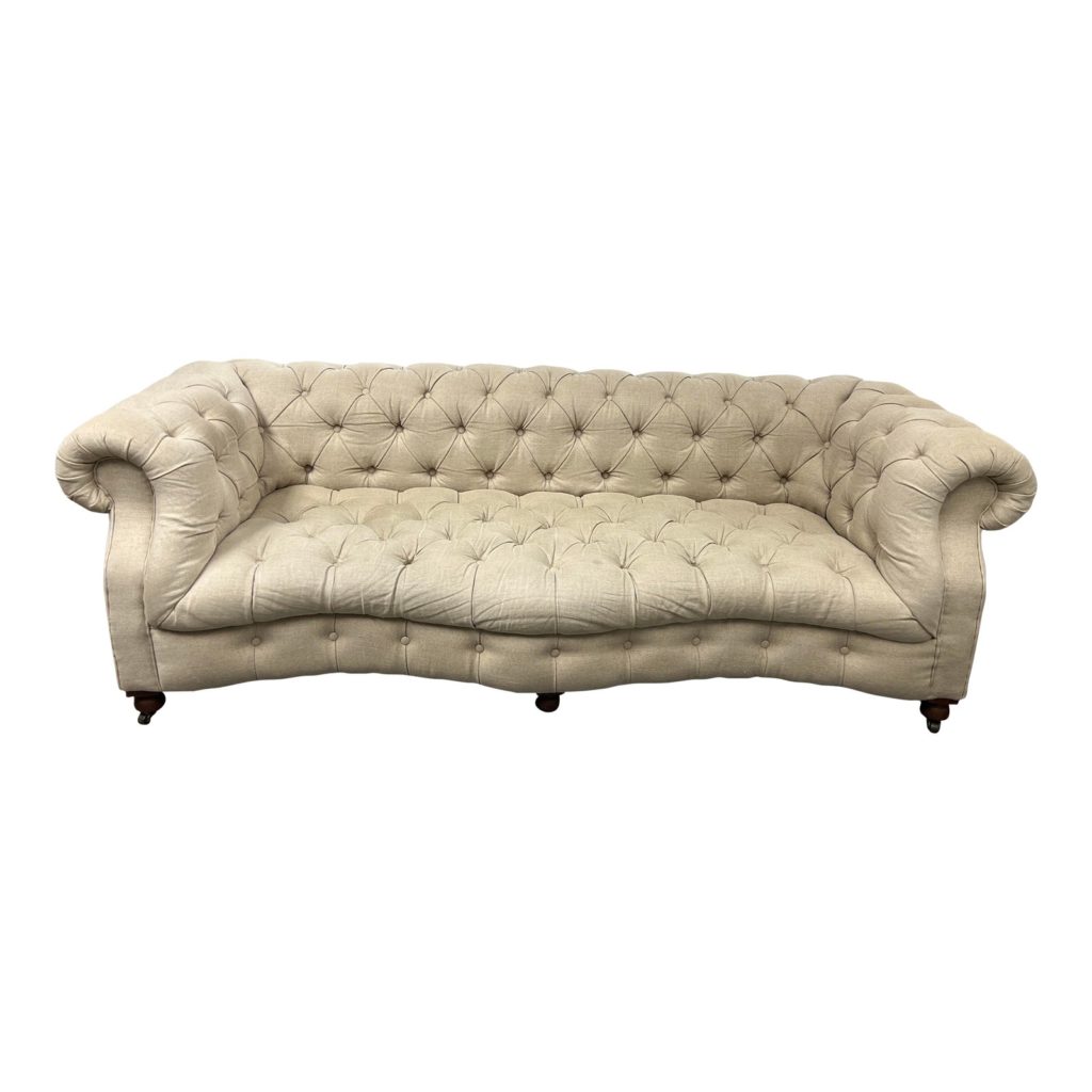 Timothy Oulton Serpentine Tufted Linen Sofa. Original Price 4,800