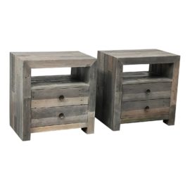 Kosas Home Oscar Grey Reclaimed Wood Two-Drawer Nightstands, a Pair. Original Price: $700