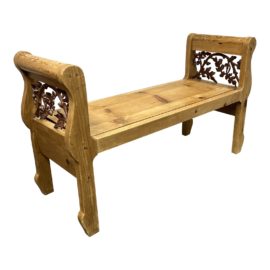 Pine Sitting Bench With Brass Foliage Detail