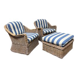 Hing's Co. Wicker Indoor/Outdoor Set of Chairs + Ottoman