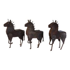 Brutalist Rustic Metal Horses, Set of Three