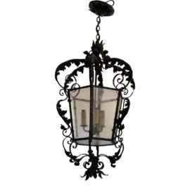 Vintage European Iron & Glass Large Lantern