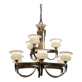 The Basic Source Italian Alabaster + Brass Nine Light Chandelier. Orig. Price $13,000
