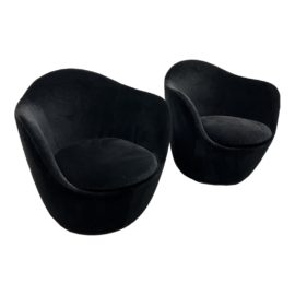 Design Within Reach Lina Swivel Chairs in Kroll Black Velvet, a Pair. Original Price: $5,990