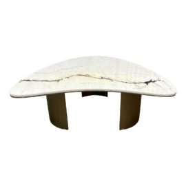 Custom Design Boomerang Marble Top + Brushed Brass Base Coffee Table