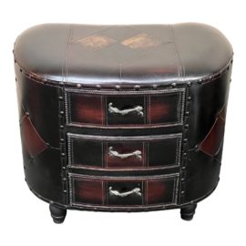 Vintage Leather Storage Stool / Side Table