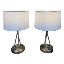 Contemporary Stainless Hotel Style Table Lamps, a Pair