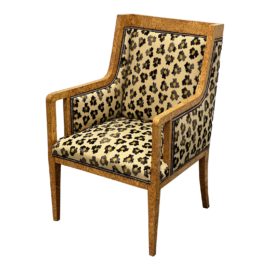 Art Nouveau Burl Wood Veneer Fabric Side Chair
