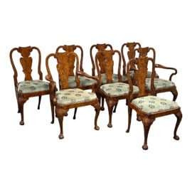 Vintage Queen Anne Russian Birch Wood Dining Room Chairs Set of Eight