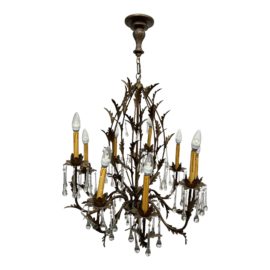 Vintage Oak Leaf + Rain Drop Crystal Chandelier