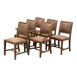 NEW Custom Design Leather + Nailhead Dining Room Chairs, Set of Six