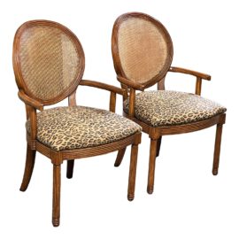 Jay Spectre Round Cane Back Arm Chairs, a Pair