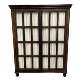 Crate & Barrel Plantation Mango Wood Bookcase + Custom Linen Liners. Original Price: $2,000