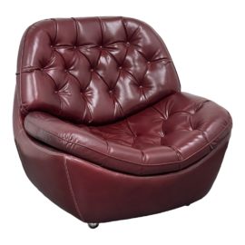 Retro Vinyl Tufted Oxblood Red Sitting Chair