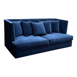 Thayer Coggin- Milo Baughman Shelter Sofa in Indigo Velvet. Original Price: $9,495