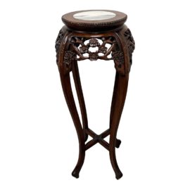 Vintage Rosewood + Marble Floral Pedestal Table