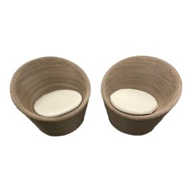 Crate & Barrel Calypso Wicker Outdoor Swivel Chairs, a Pair. Original Price: $1,838