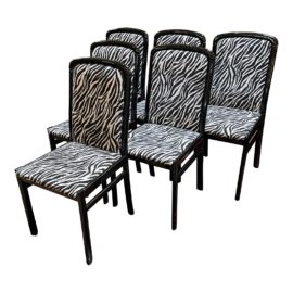 Vintage Hagen International Italian Zebra Print Dining Chairs, Set of Six. Original Price: $2,250