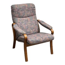 Scandinavian Design Teakwood Lounge Chair + Post Modern Upholstery