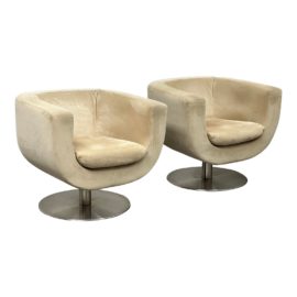 Camerich Furniture Contemporary Tulip Swivel Chairs in Tan Microsuede, a Pair