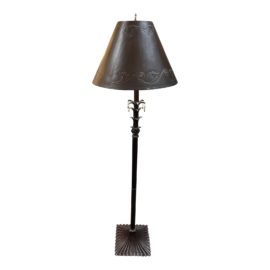 Vintage Beaded Bronze Floor Lamp
