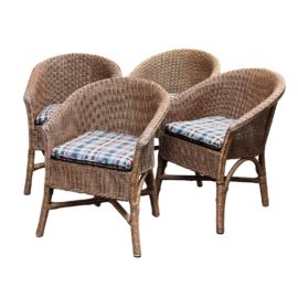 Palecek Braided Wicker Barrel Chairs, Set of Four