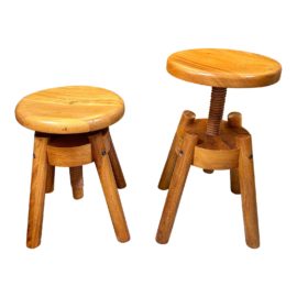 Vintage Adjustable Wood Stools, a Pair
