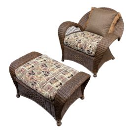Cottage Style Wicker Chair + Ottoman
