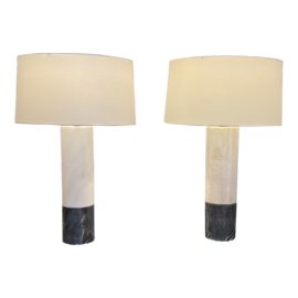 Arteriors Ike Marble Two-Tone Column Table Lamps, a Pair