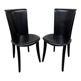 Modern Black Leather Side Chair, a Pair